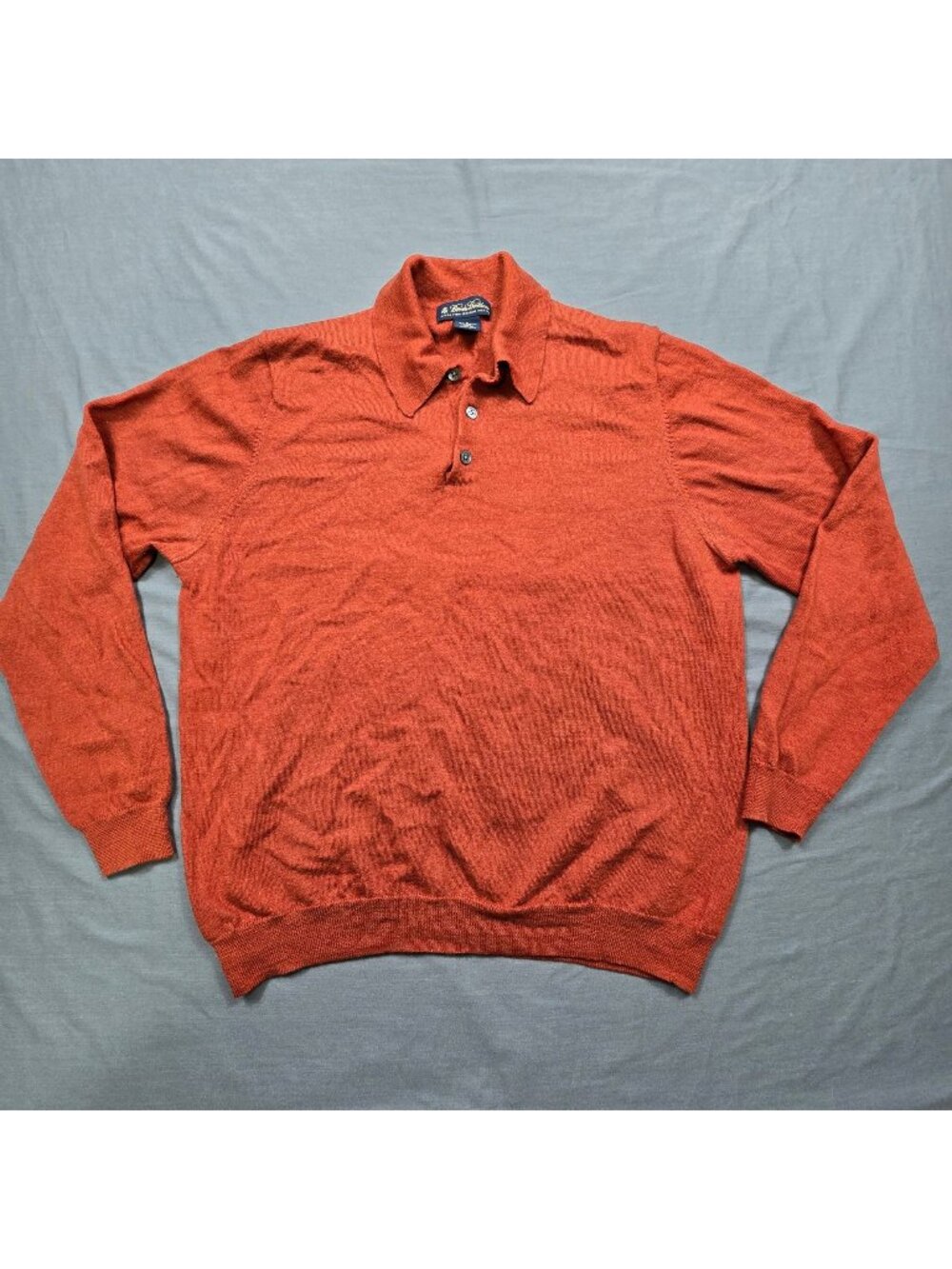 Brooks Brothers Mens Large Italian Merino Wool Polo Sweater Burnt Orange